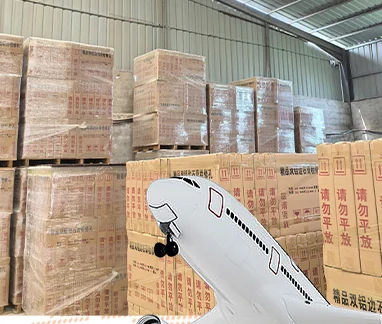 Palletised stock wrapped and staged in the Qideyi warehouse